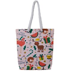 Colorful Funny Christmas Pattern Merry Xmas Full Print Rope Handle Tote (small) by Vaneshart