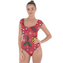 Colorful Funny Christmas Pattern Short Sleeve Leotard  by Vaneshart