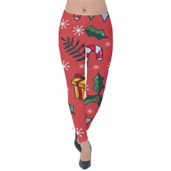 Colorful Funny Christmas Pattern Velvet Leggings by Vaneshart