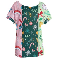 Hand Drawn Christmas Pattern Collection Women s Oversized Tee