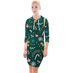 Hand Drawn Christmas Pattern Collection Quarter Sleeve Hood Bodycon Dress by Vaneshart