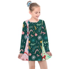 Hand Drawn Christmas Pattern Collection Kids  Long Sleeve Dress by Vaneshart