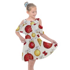 Vintage Christmas Pattern Background Kids  Shoulder Cutout Chiffon Dress by Vaneshart