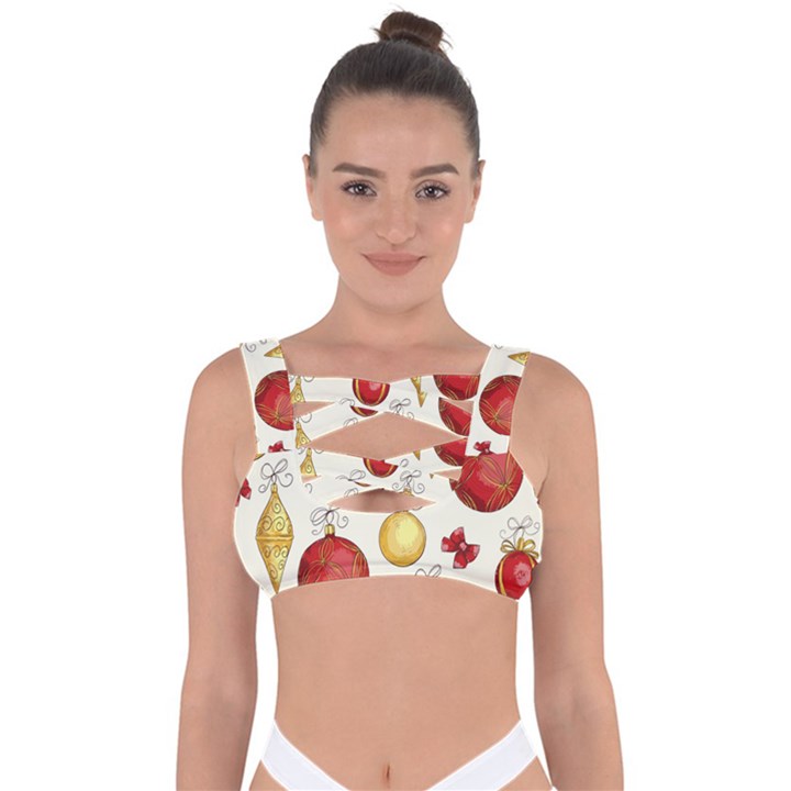 Vintage Christmas Pattern Background Bandaged Up Bikini Top