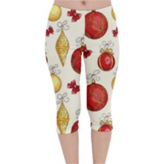 Vintage Christmas Pattern Background Velvet Capri Leggings 