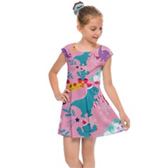 Colorful Funny Christmas Pattern Ho Ho Ho Kids  Cap Sleeve Dress by Vaneshart