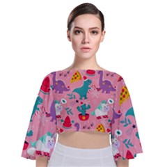 Colorful Funny Christmas Pattern Ho Ho Ho Tie Back Butterfly Sleeve Chiffon Top by Vaneshart