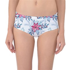 Watercolor Christmas Floral Seamless Pattern Mid-waist Bikini Bottoms