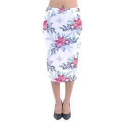 Watercolor Christmas Floral Seamless Pattern Velvet Midi Pencil Skirt by Vaneshart