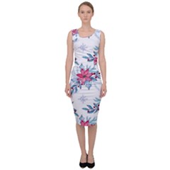 Watercolor Christmas Floral Seamless Pattern Sleeveless Pencil Dress by Vaneshart