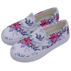 Watercolor Christmas Floral Seamless Pattern Kids  Canvas Slip Ons