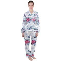 Watercolor Christmas Floral Seamless Pattern Satin Long Sleeve Pyjamas Set by Vaneshart