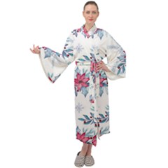 Watercolor Christmas Floral Seamless Pattern Maxi Velour Kimono by Vaneshart