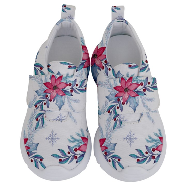 Watercolor Christmas Floral Seamless Pattern Kids  Velcro No Lace Shoes