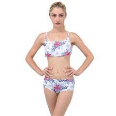 Watercolor Christmas Floral Seamless Pattern Layered Top Bikini Set by Vaneshart