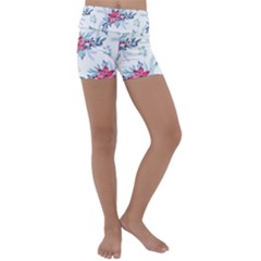 Watercolor Christmas Floral Seamless Pattern Kids  Lightweight Velour Yoga Shorts by Vaneshart