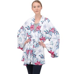 Watercolor Christmas Floral Seamless Pattern Long Sleeve Velvet Kimono  by Vaneshart