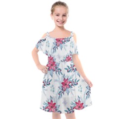 Watercolor Christmas Floral Seamless Pattern Kids  Cut Out Shoulders Chiffon Dress by Vaneshart