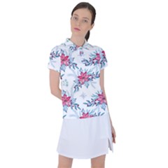 Watercolor Christmas Floral Seamless Pattern Women s Polo Tee