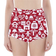 Christmas Seamless Pattern Icons High-waisted Bikini Bottoms by Vaneshart