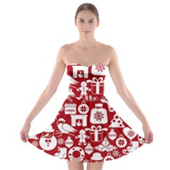 Christmas Seamless Pattern Icons Strapless Bra Top Dress by Vaneshart