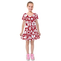 Christmas Seamless Pattern Icons Kids  Short Sleeve Velvet Dress