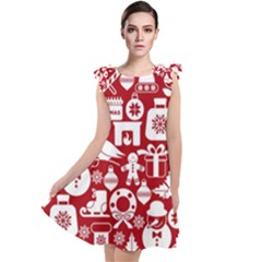 Christmas Seamless Pattern Icons Tie Up Tunic Dress by Vaneshart