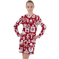 Christmas Seamless Pattern Icons Long Sleeve Hoodie Dress by Vaneshart