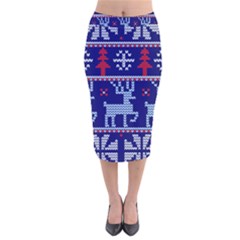 Knitted Christmas Pattern Velvet Midi Pencil Skirt by Vaneshart