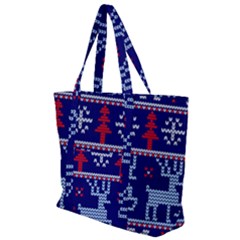 Knitted Christmas Pattern Zip Up Canvas Bag by Vaneshart