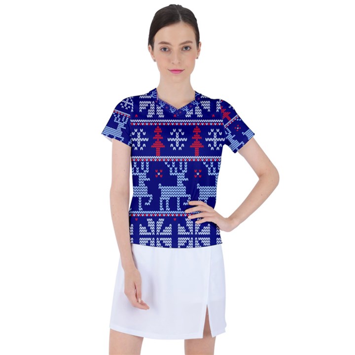 Knitted Christmas Pattern Women s Sports Top