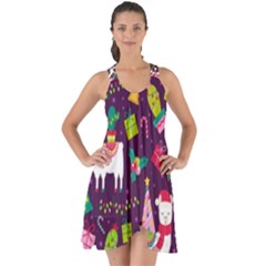 Colorful Funny Christmas Pattern Show Some Back Chiffon Dress by Vaneshart