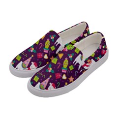 Colorful Funny Christmas Pattern Women s Canvas Slip Ons