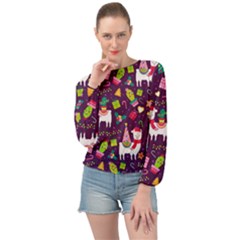 Colorful Funny Christmas Pattern Banded Bottom Chiffon Top by Vaneshart