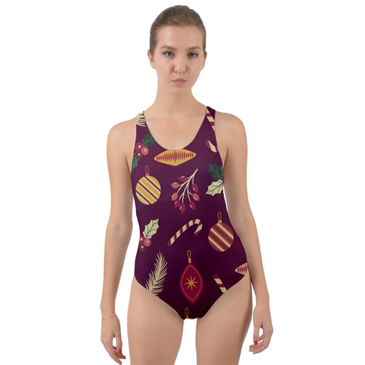 Christmas Pattern Collection Flat Design Cut-Out Back One Piece Swimsuit