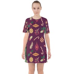 Christmas Pattern Collection Flat Design Sixties Short Sleeve Mini Dress by Vaneshart