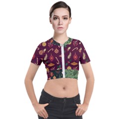 Christmas Pattern Collection Flat Design Short Sleeve Cropped Jacket by Vaneshart