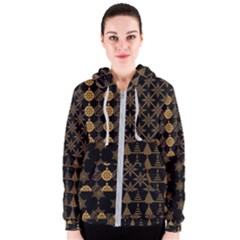 Golden Christmas Pattern Collection Women s Zipper Hoodie by Vaneshart