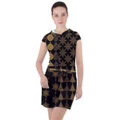 Golden Christmas Pattern Collection Drawstring Hooded Dress by Vaneshart