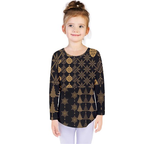 Golden Christmas Pattern Collection Kids  Long Sleeve Tee by Vaneshart