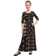 Golden Christmas Pattern Collection Kids  Quarter Sleeve Maxi Dress by Vaneshart