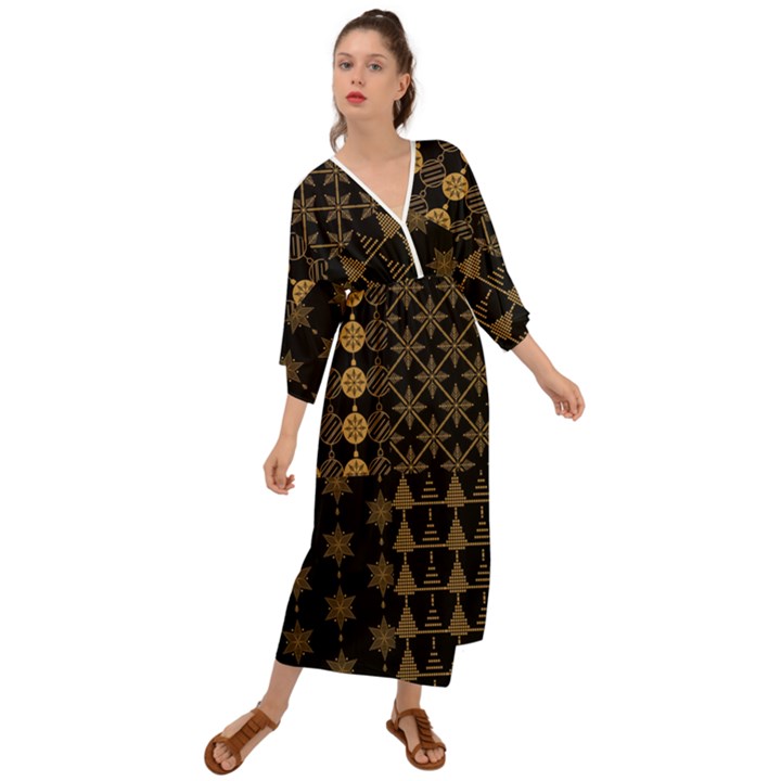 Golden Christmas Pattern Collection Grecian Style  Maxi Dress