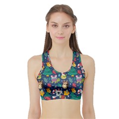 Colorful Funny Christmas Pattern Sports Bra With Border