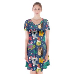 Colorful Funny Christmas Pattern Short Sleeve V-neck Flare Dress by Vaneshart