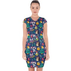 Colorful Funny Christmas Pattern Capsleeve Drawstring Dress 