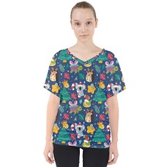 Colorful Funny Christmas Pattern V-neck Dolman Drape Top by Vaneshart