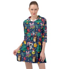 Colorful Funny Christmas Pattern Mini Skater Shirt Dress