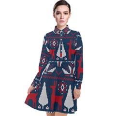 Knitted Christmas Pattern Long Sleeve Chiffon Shirt Dress by Vaneshart