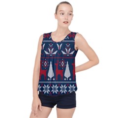 Knitted Christmas Pattern Bubble Hem Chiffon Tank Top