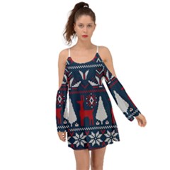 Knitted Christmas Pattern Kimono Sleeves Boho Dress by Vaneshart